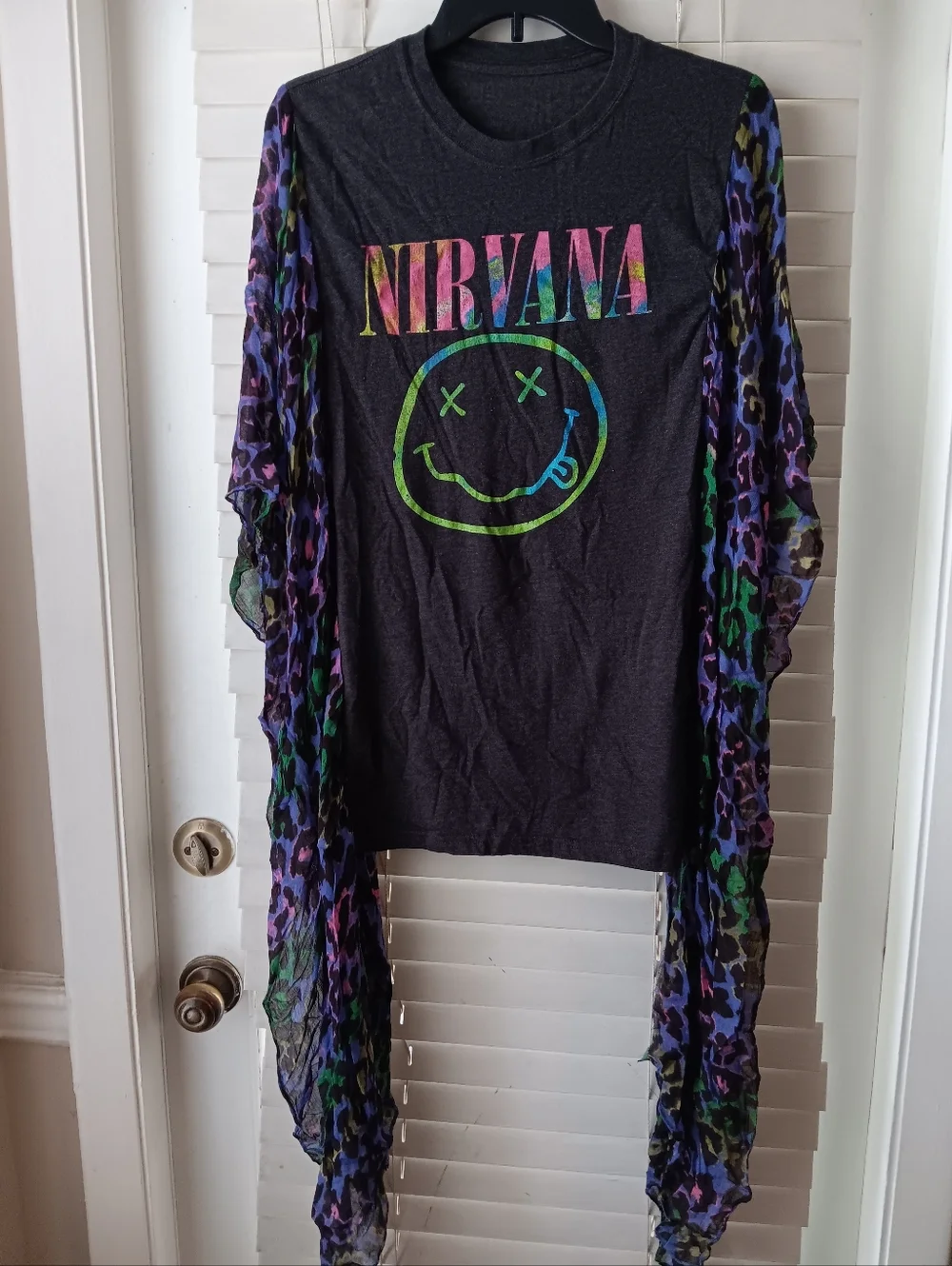 Upcycled Nirvana Black Band Tshirt Poncho - Picture 3 of 4